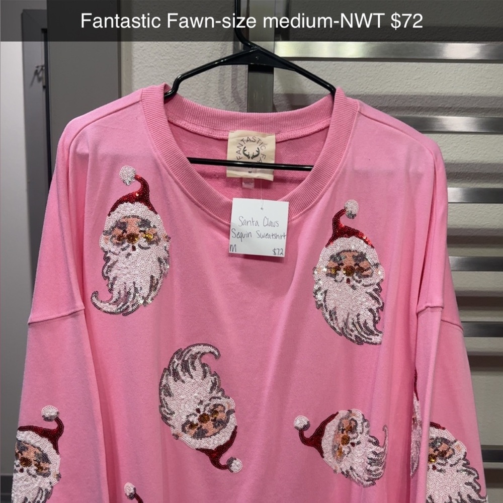 Fantastic Fawn Pink Santa Claus Sequin Top